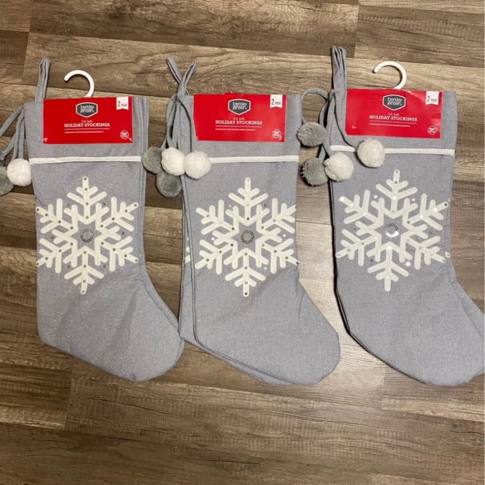 6 Brand new Gray Snowflake Stockings